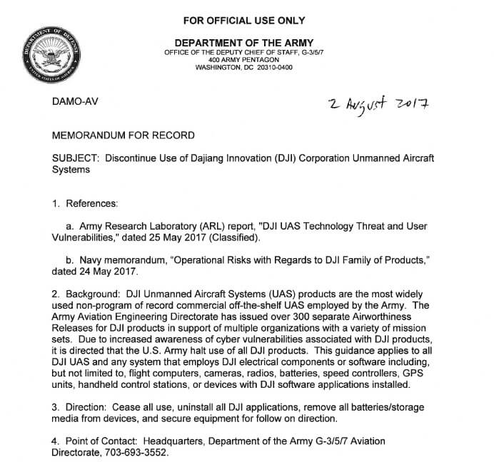 Zakaz używania produktów DJI w amerykańskiej armii